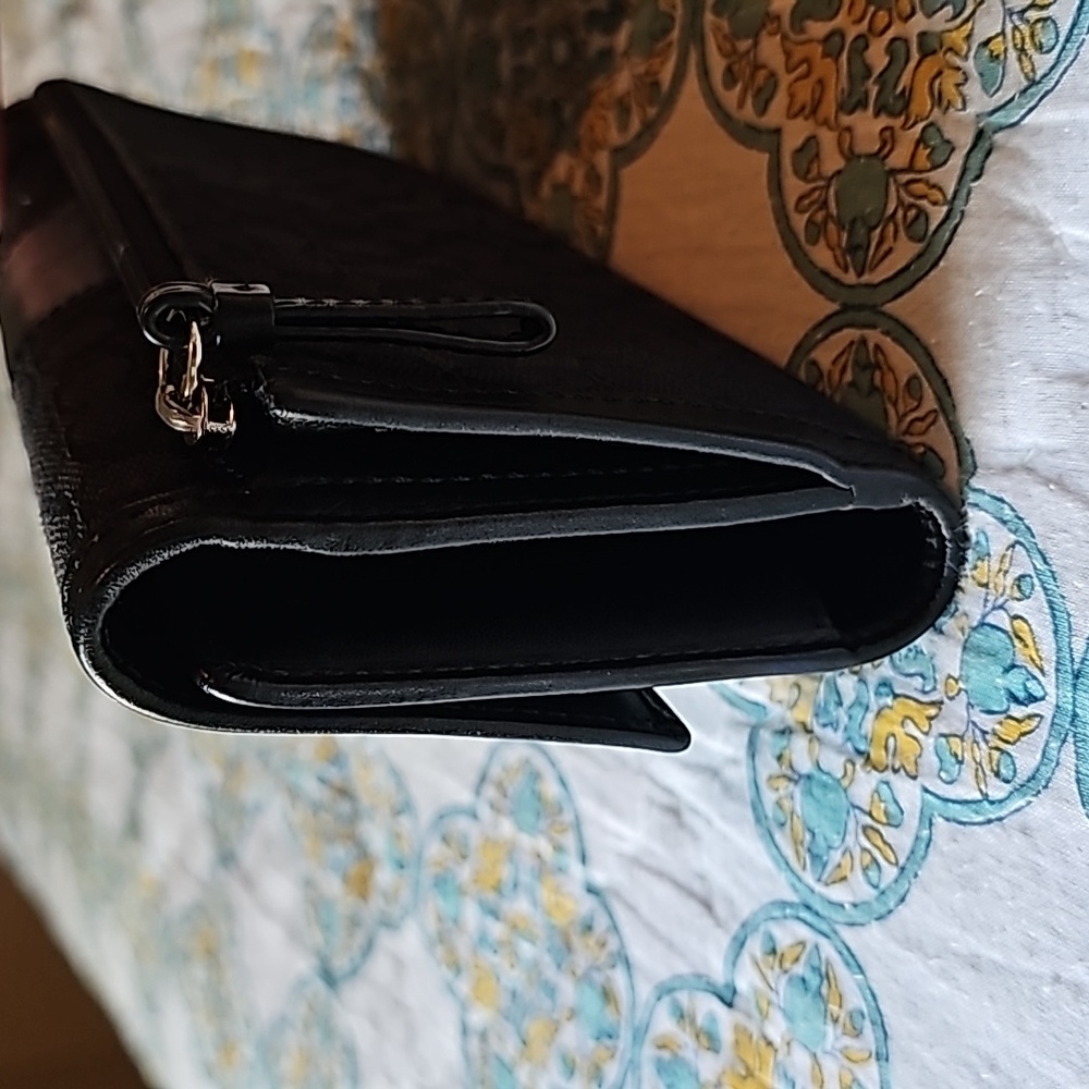 Vintage Coach Black Monogram Signature Jacquard Canvas & Leather Trifold Wallet - Picture 12 of 13